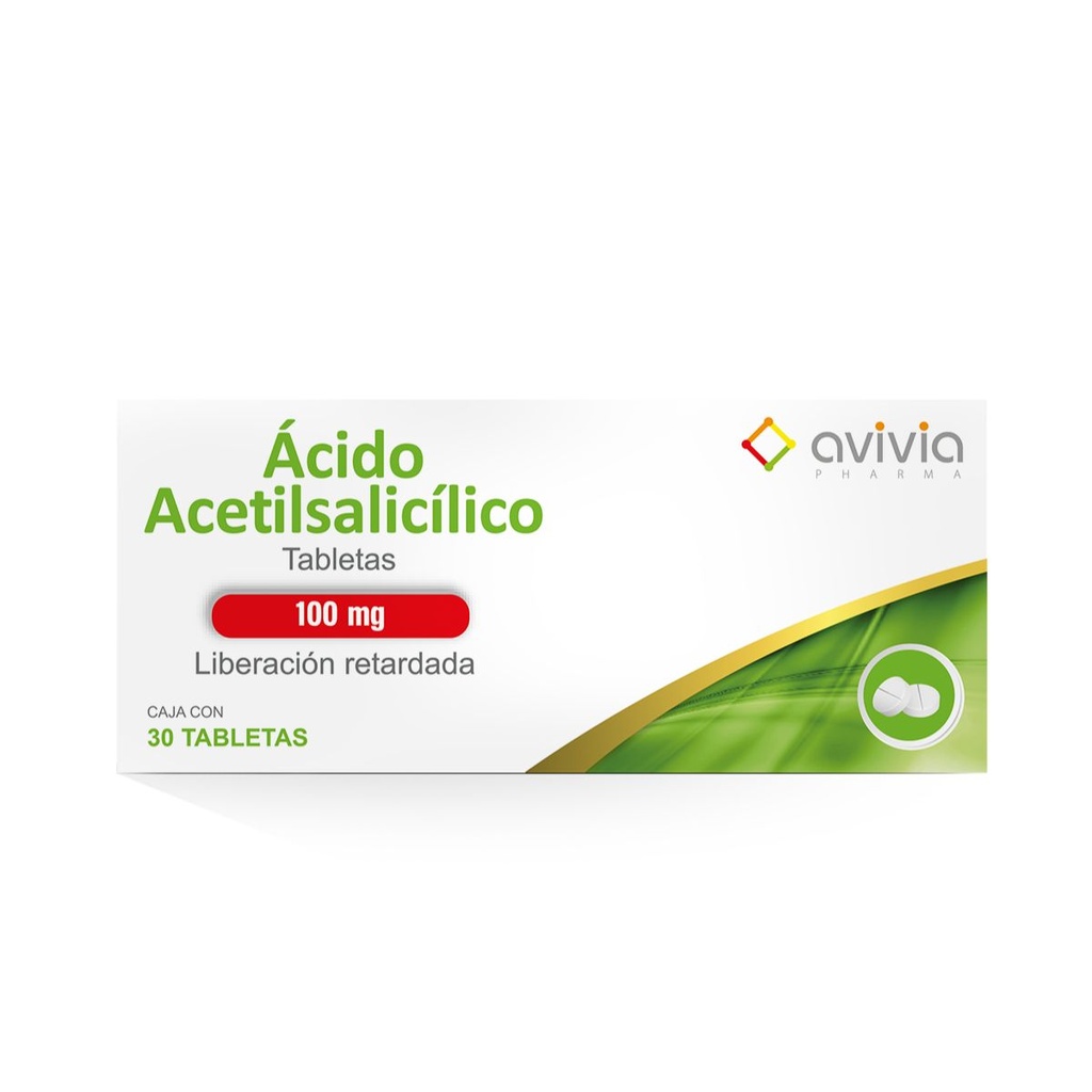 Ácido Acetilsalicílico Liberación Retardada 100 Mg 30 Tabletas Genérico Avivia