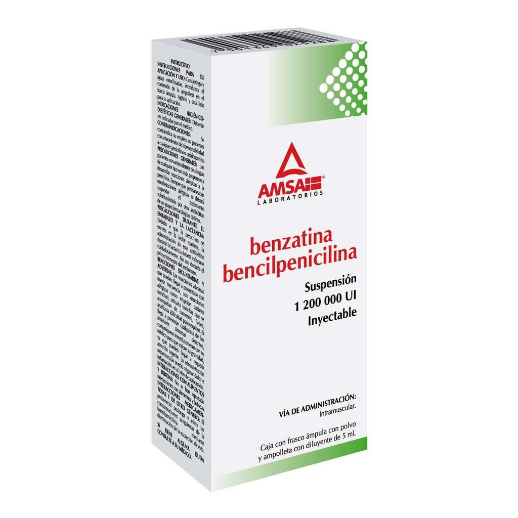 Benzatina Bencilpenicilina Solución 1200000 UI Frasco Ámpula 5 Ml Genérico Amsa