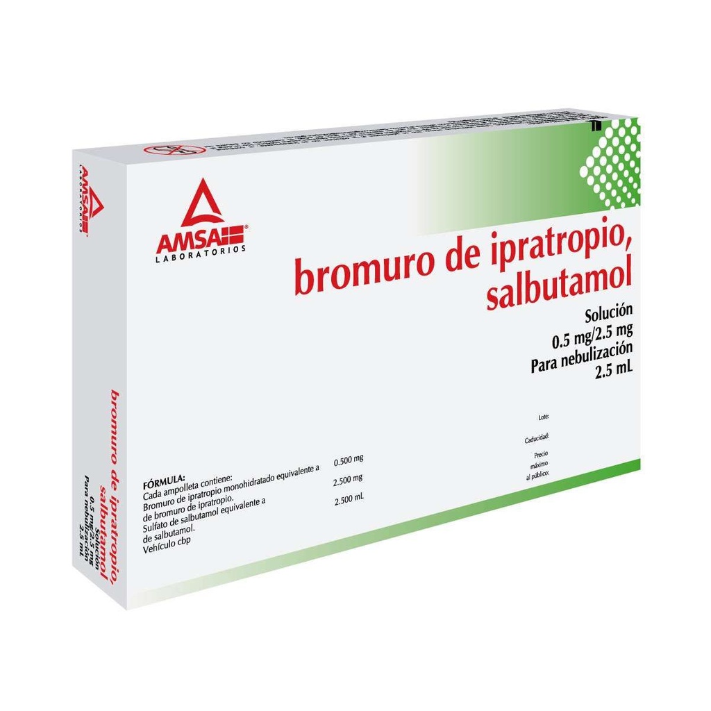 Bromuro De Ipratropio/Salbutamol 0.5/2.5 Mg 10 Ampolletas Genérico Amsa