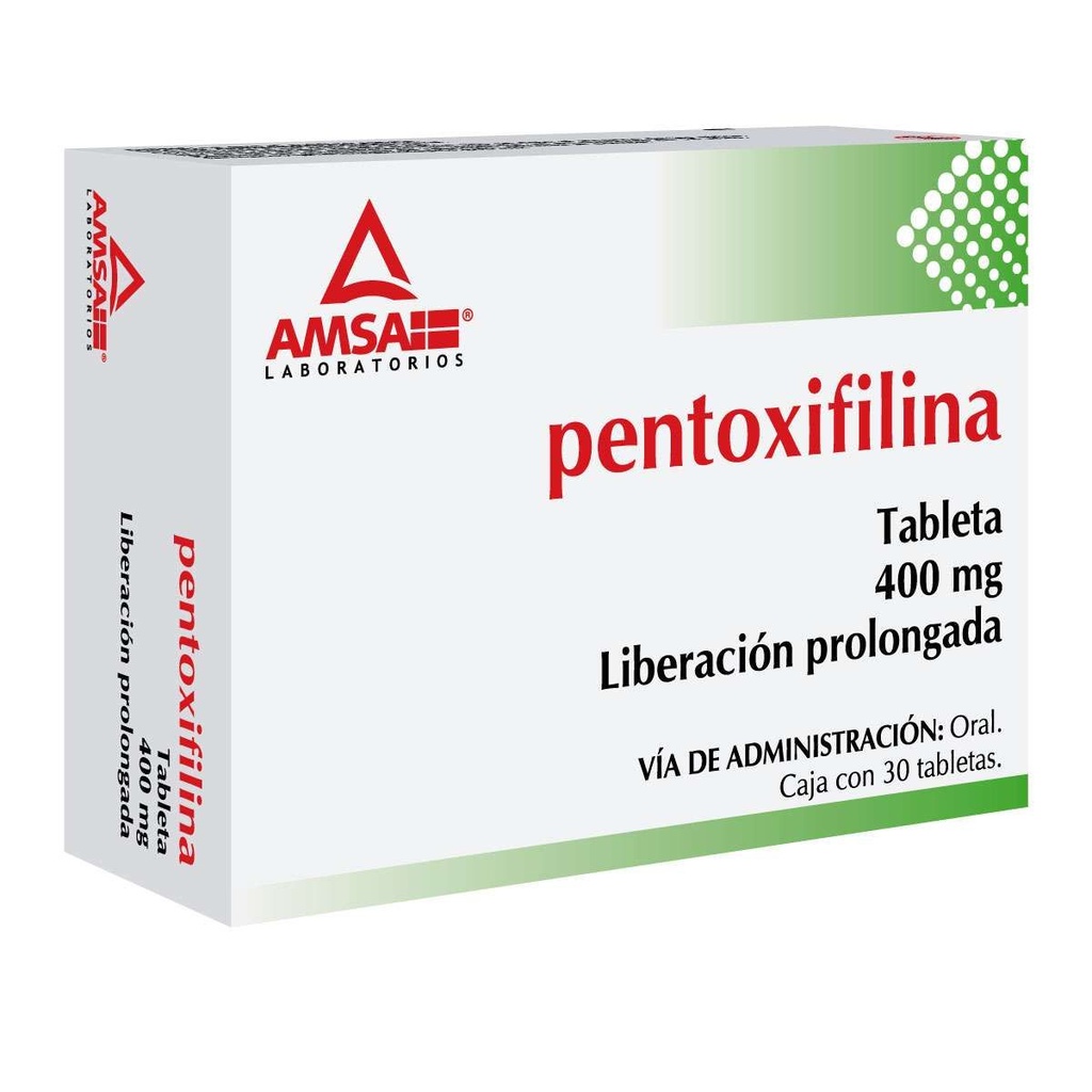 Pentoxifilina Liberación Prolongada 400 Mg 30 Tabletas Genérico Amsa 