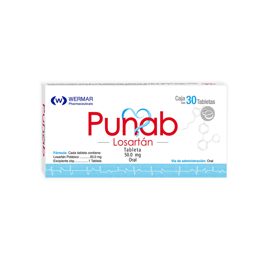 Punab Losartán 50 Mg 30 Tabletas Genérico Wermarphar 