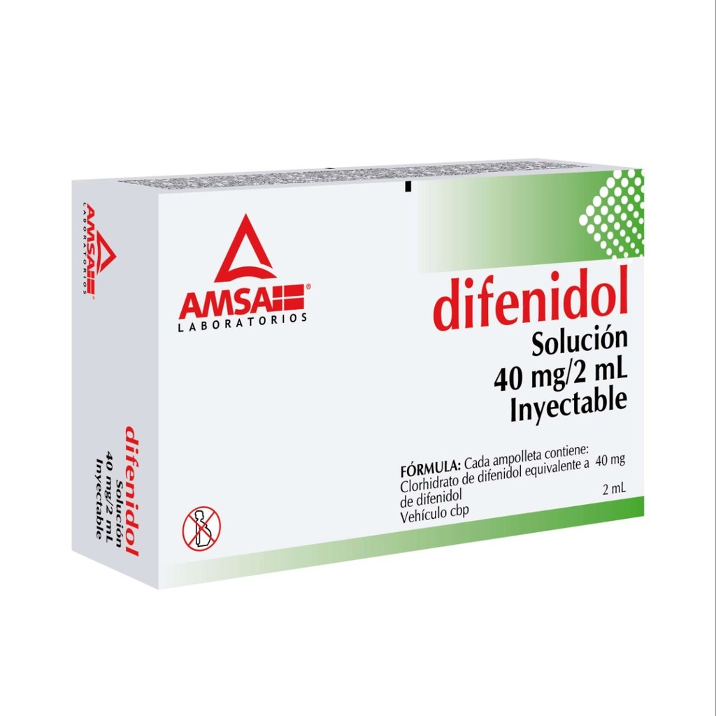 Difenidol 40 Mg Solución Inyectable 2 Ampolletas 2 Ml Genérico Amsa 