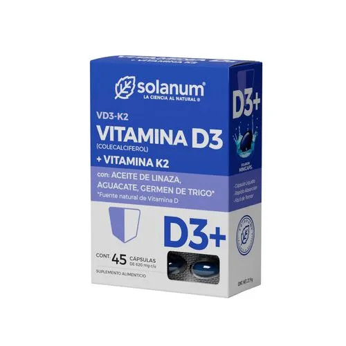 [7503023641913] Solanum Suplemento Alimenticio Vitamina D3 + K2 45 Cápsulas 