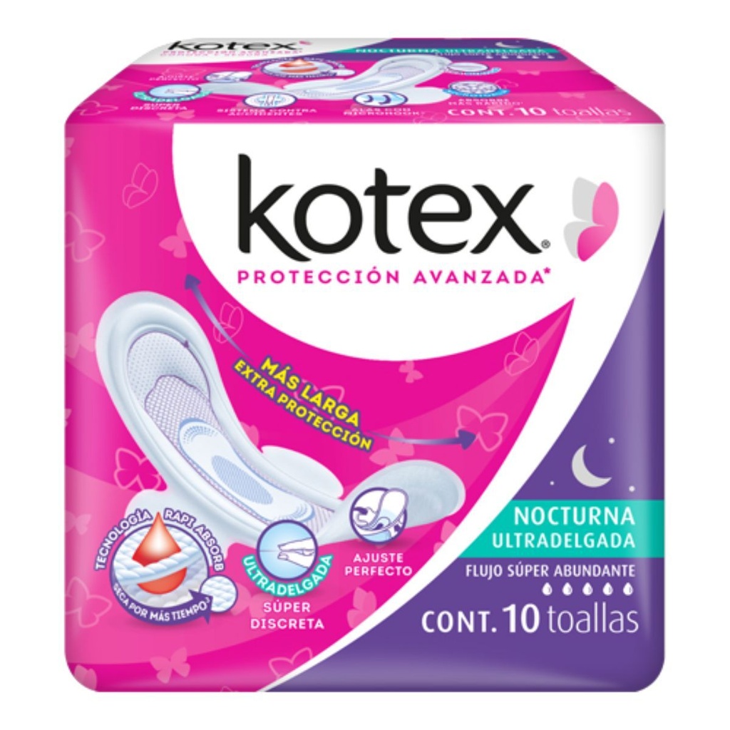Toallas Sanitarias Kotex Nocturna Ultra Delgada 10 Piezas 