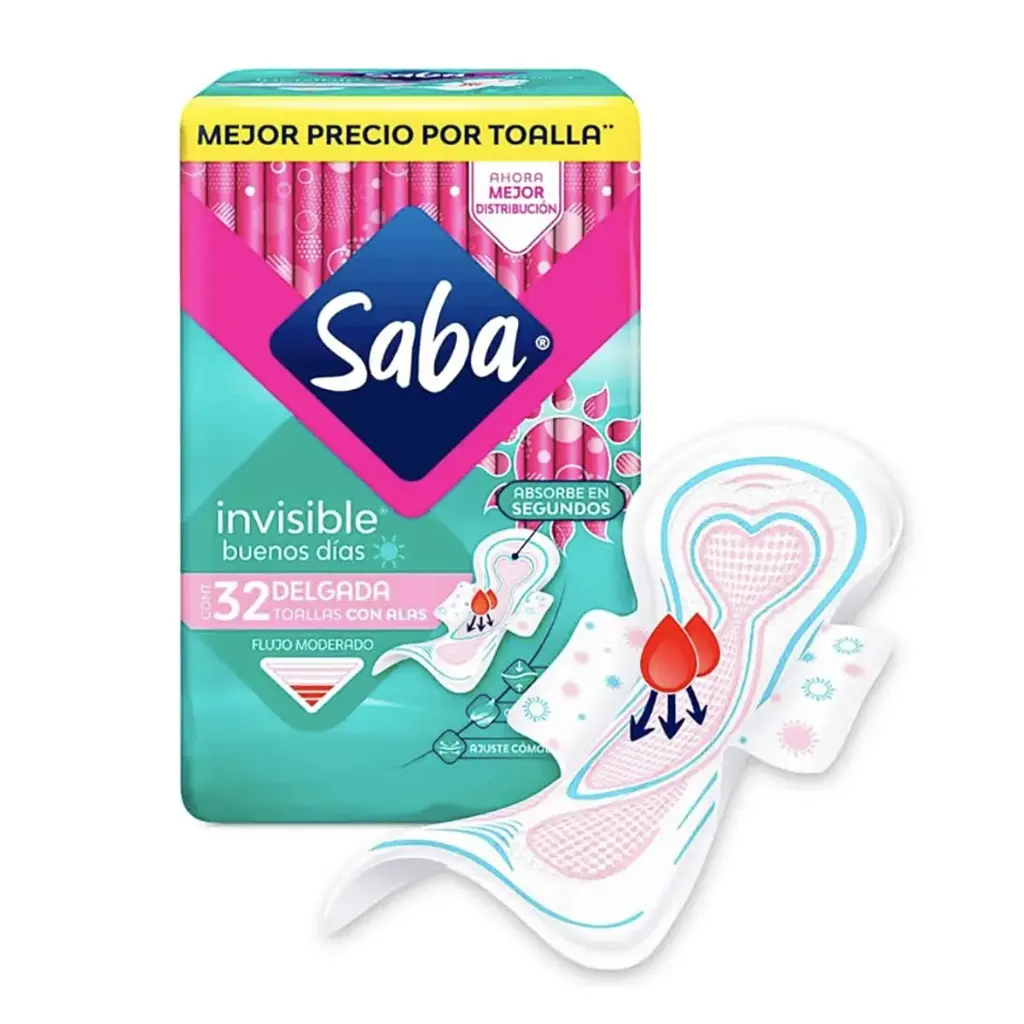 Toallas Femeninas Saba Invisible Buenos Días Delgada con Alas 32 piezas 