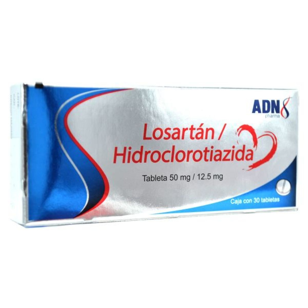 Losartán/Hidroclorotiazida 50/12.5 Mg 30 Tabletas Genérico Adn Pharma 