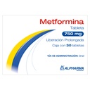 Metformina 750 Mg 30 Tabletas Genérico Alpharma 