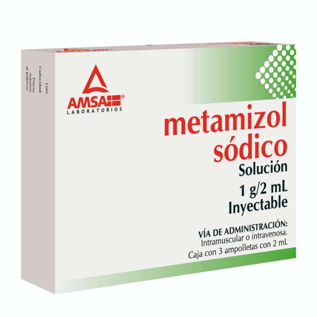 Metamizol 1 G Solución Inyectable 3 Ampolletas 2 Ml Genérico Amsa 