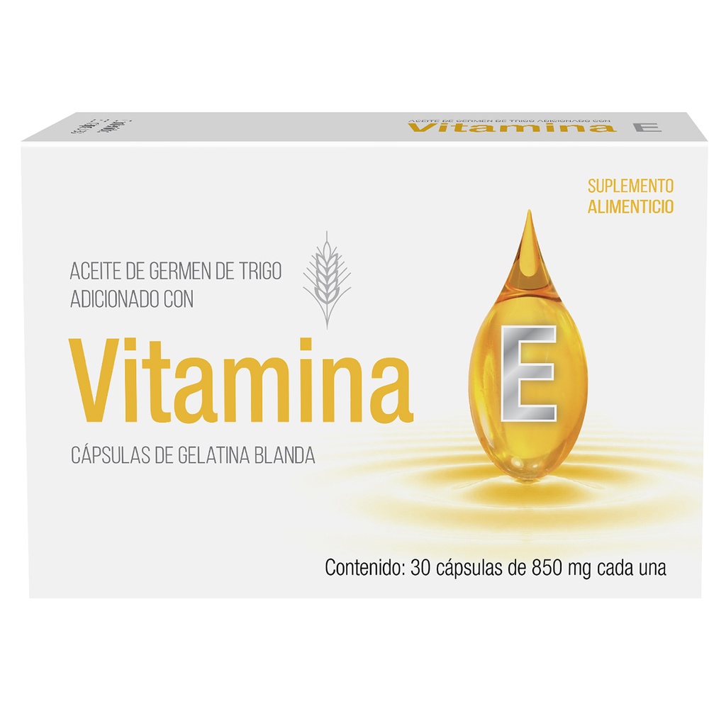 Vitamina E 850 Mg Suplemento Alimenticio 30 Cápsulas Genérico Progela 