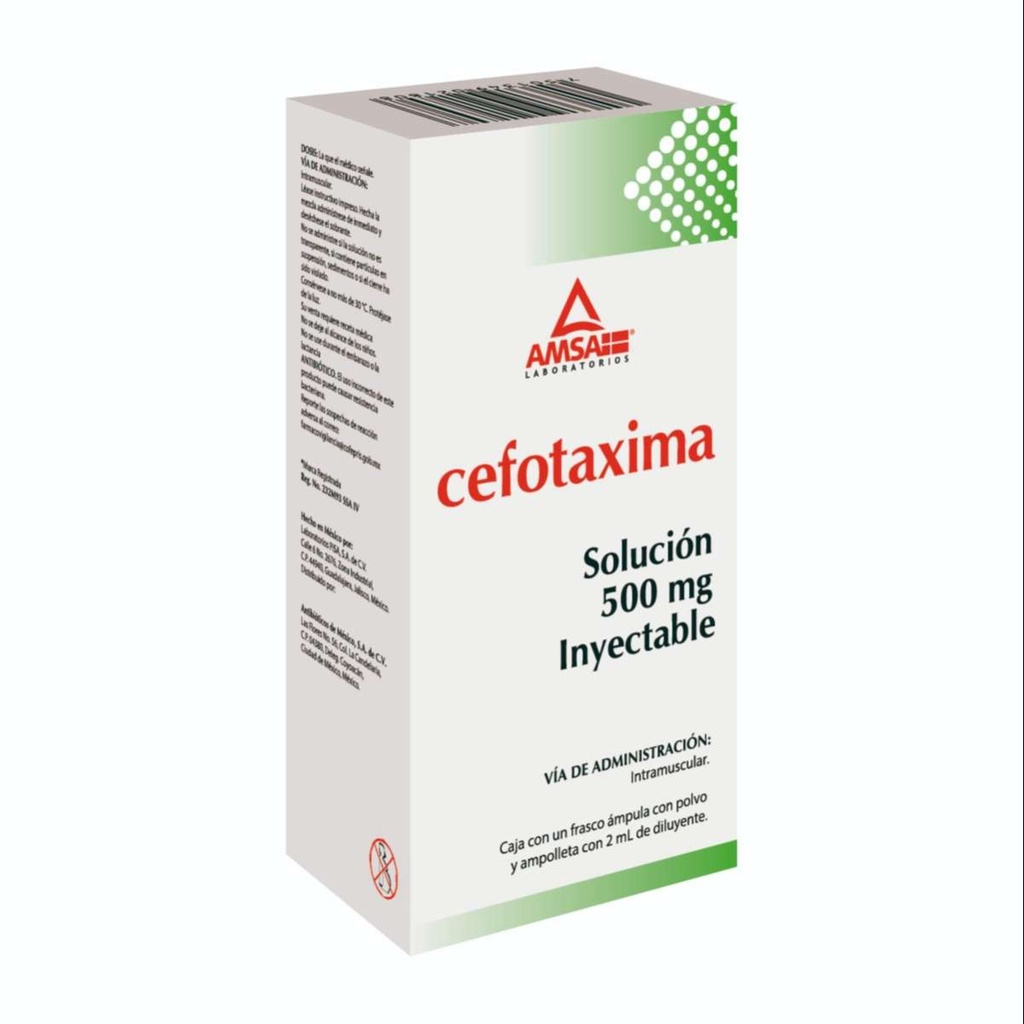 Cefotaxima 500 Mg Solución Inyectable 2 Ml Genérico Amsa 