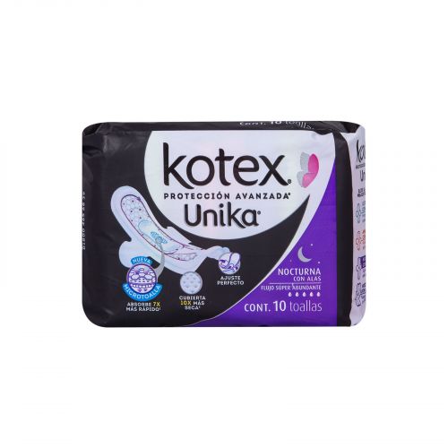 Toallas Sanitarias Kotex Unika Nocturna 10 Piezas 
