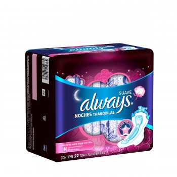Toallas Sanitarias Always Noches Tranquilas Con Alas 22 Piezas 