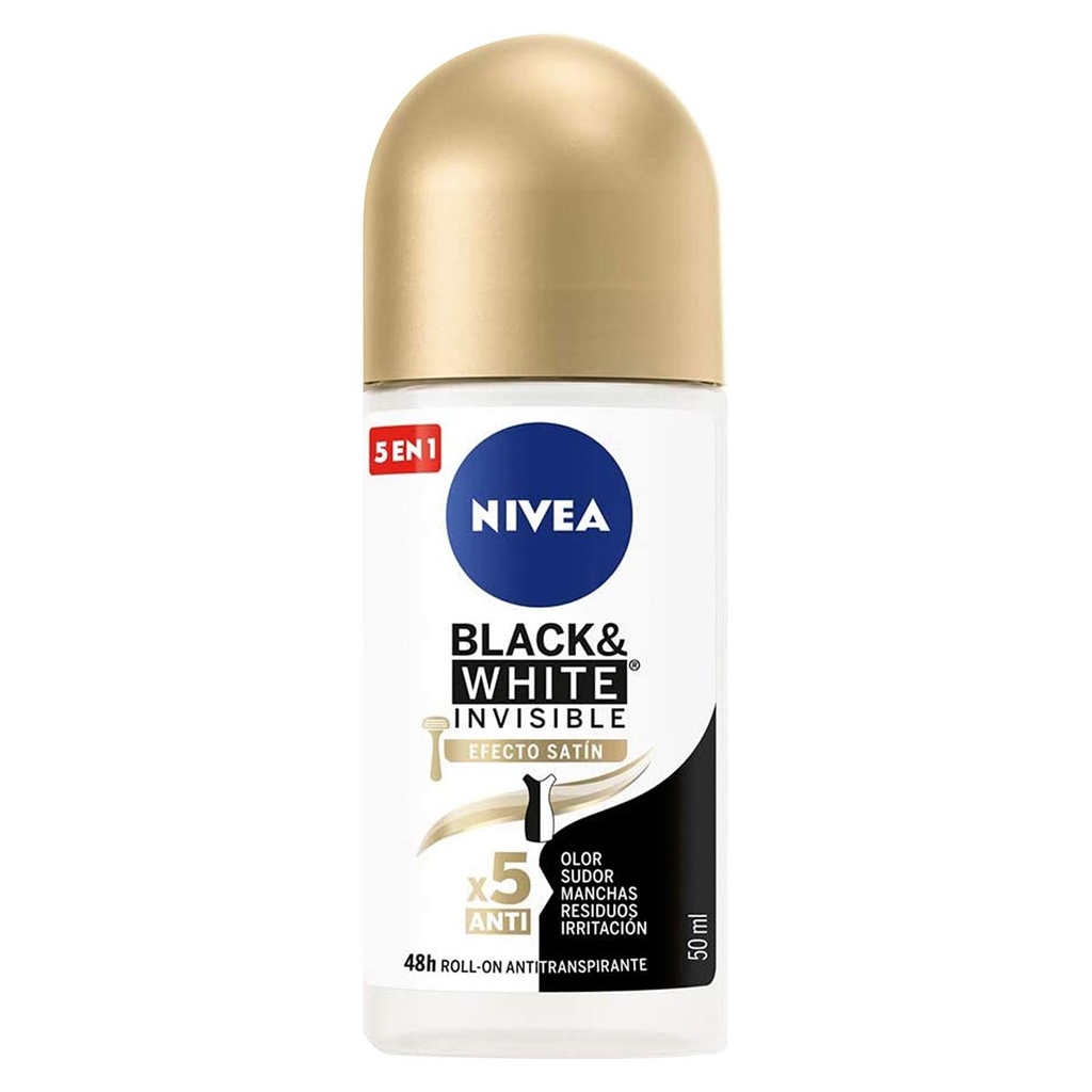 Desodorante Nivea Black & White Efecto Satín Roll On 50 Ml 