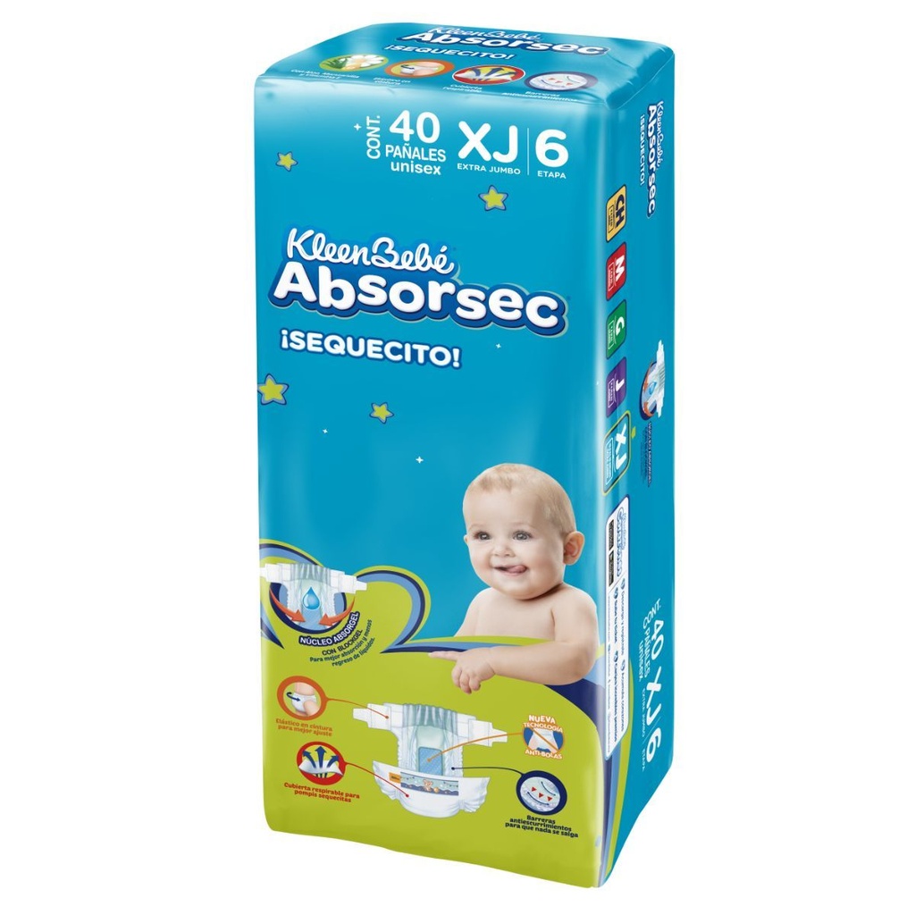 Pañal Kleen Bebé Absorsec Ultra Extra Jumbo 40 Piezas 