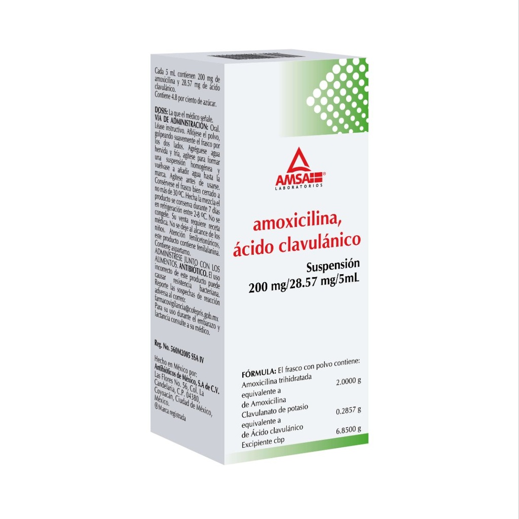 Amoxicilina/Ácido Clavulánico 200/28.57 Mg 50 Ml Genérico Amsa