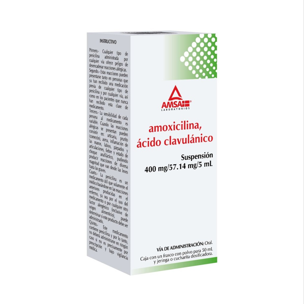 Amoxicilina/Ácido Clavulánico 400/28.57 Mg 50 Ml Genérico Amsa