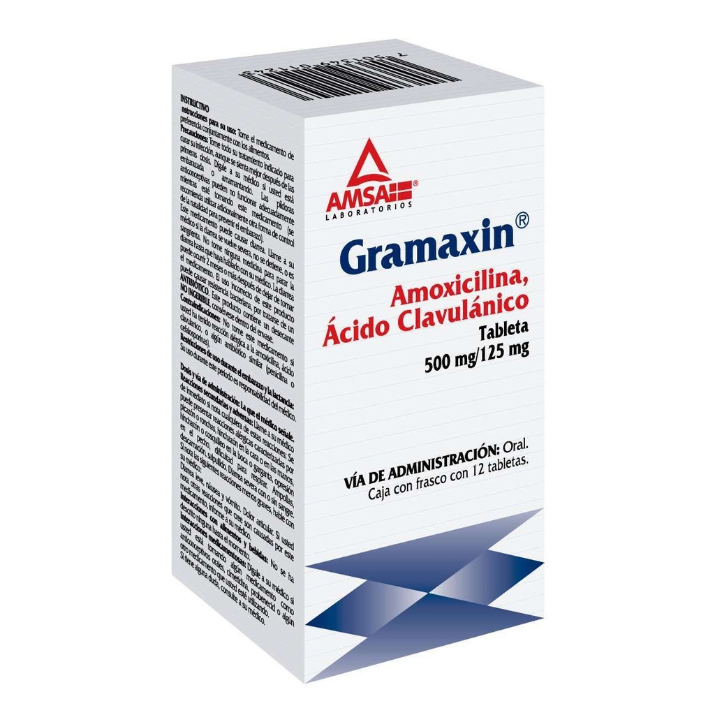 Gramaxin Amoxicilina/Ácido Clavulánico 500/125 Mg 12 Tabletas Genérico Amsa