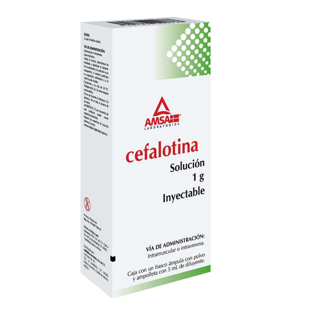 Cefalotina 1 G Solución Inyectable Frasco Ámpula 5 Ml Genérico Amsa 