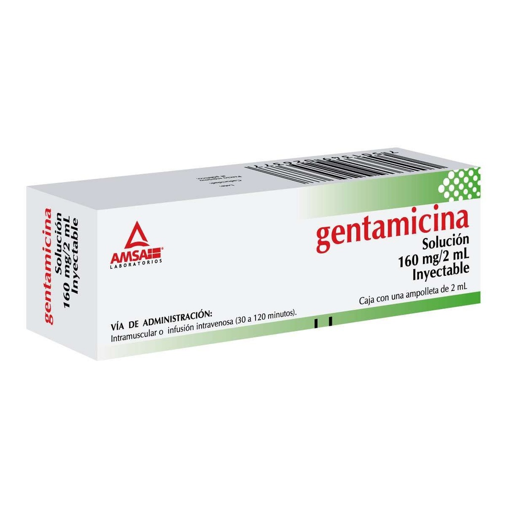 Gentamicina 160 Mg Solución Inyectable 2 Ml Genérico Amsa 