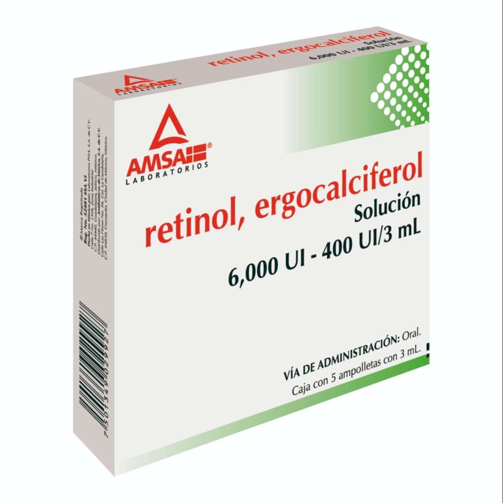 Retinol/Ergocalciferol Solución Oral 5 Ampolletas 3 Ml Genérico Amsa 