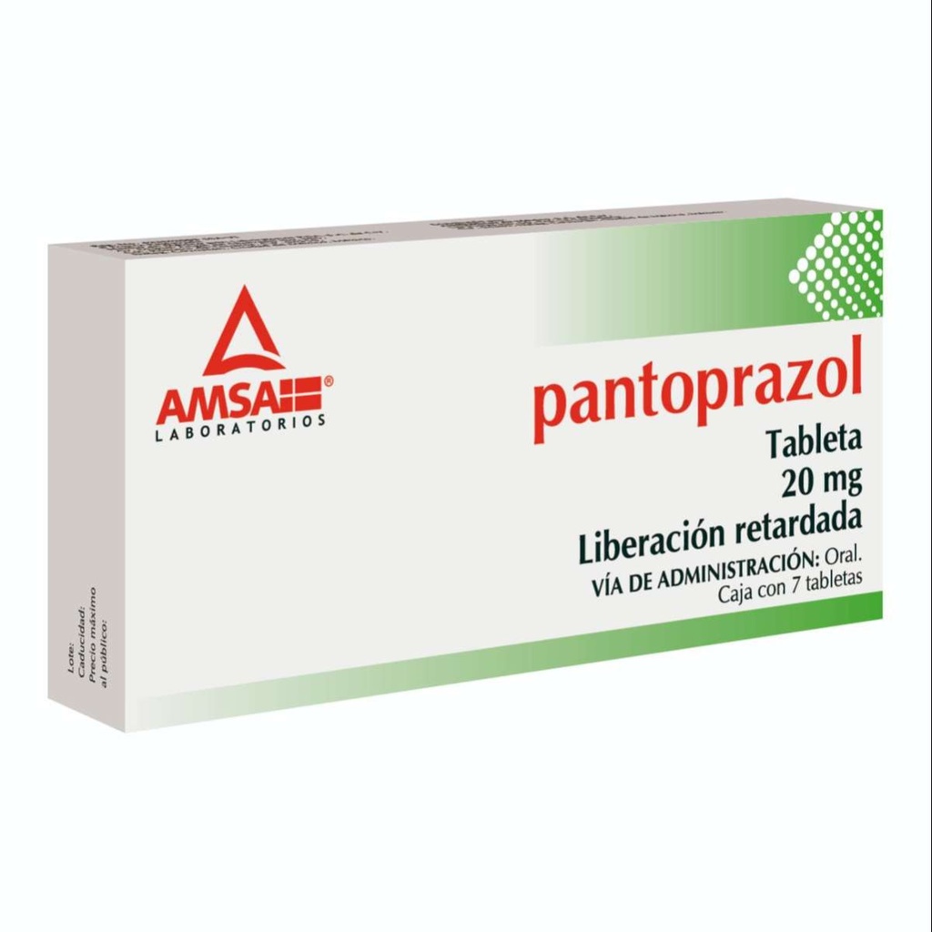 Pantoprazol Liberación Retardada 20 Mg 7 Tabletas Genérico Amsa 