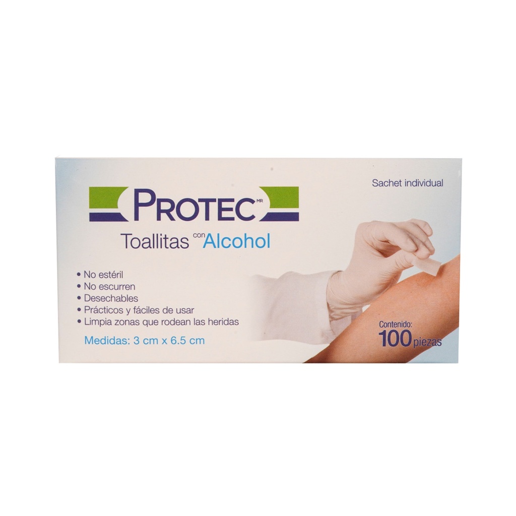 Toallas Protec Con Alcohol 100 Piezas 