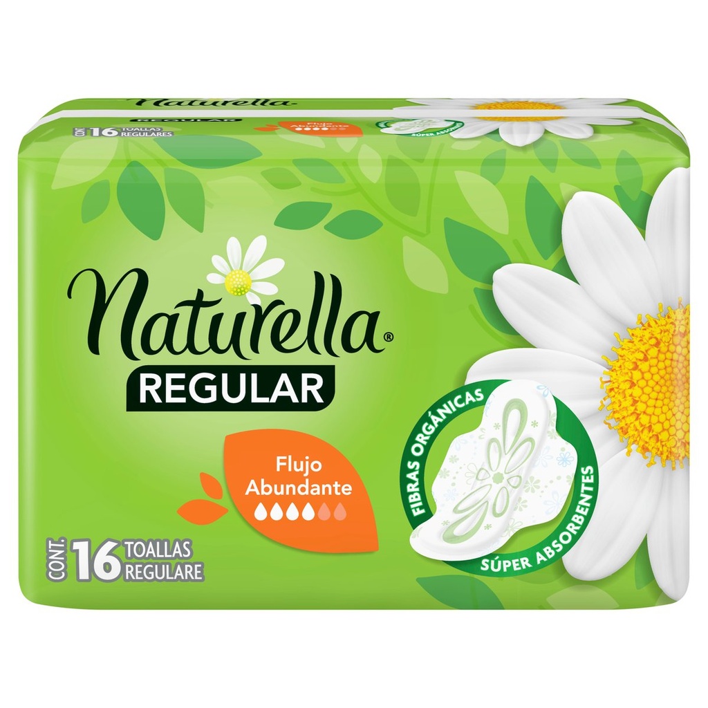 Toallas Sanitarias Naturella Manzanilla Regulares Con Alas 16 Piezas 