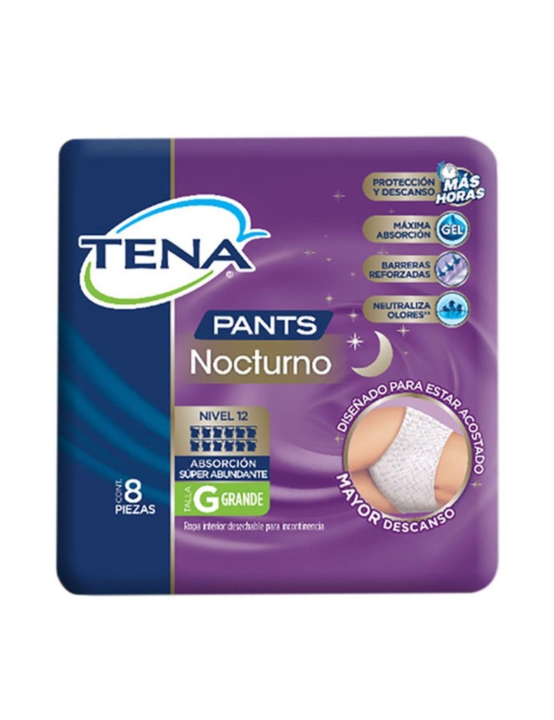 Ropa interior desechable TENA Pants Nocturno Talla:G 8 piezas