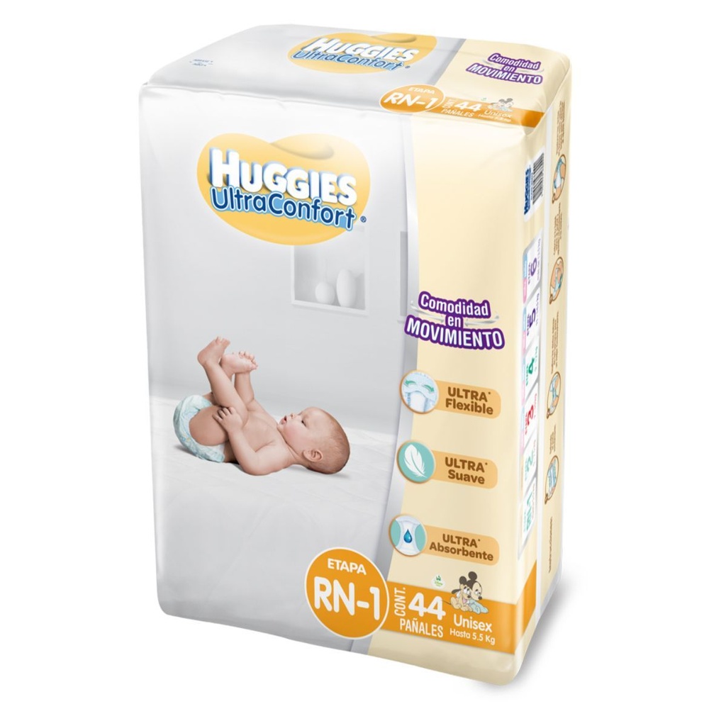 Pañal Huggies Ultra Confort Unisex Recién Nacido Etapa 1 44 Piezas 