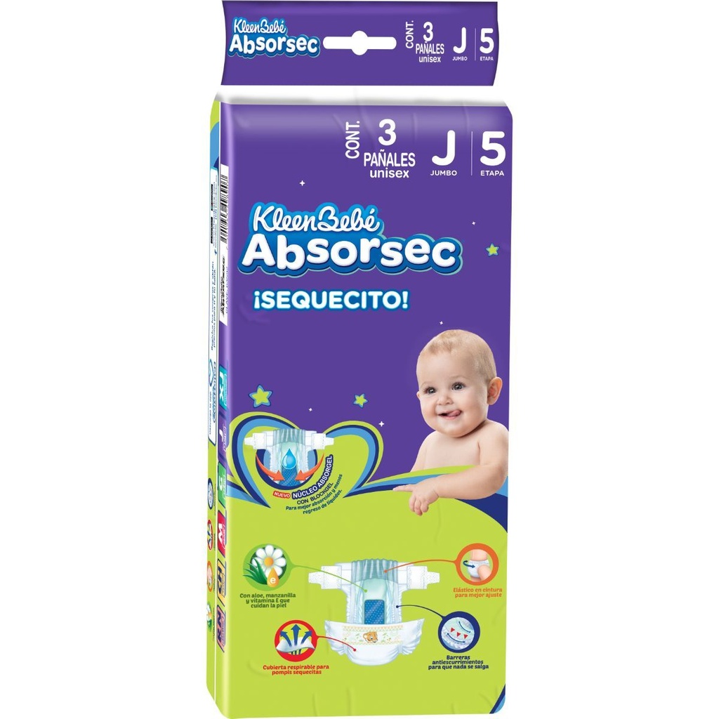 Pañal Kleen Bebé Absorsec Ultra Jumbo 3 Piezas 