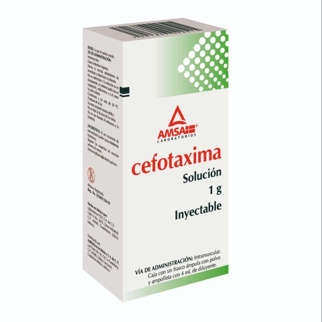 Cefotaxima 1 G Solución Inyectable 4 Ml Genérico Amsa 