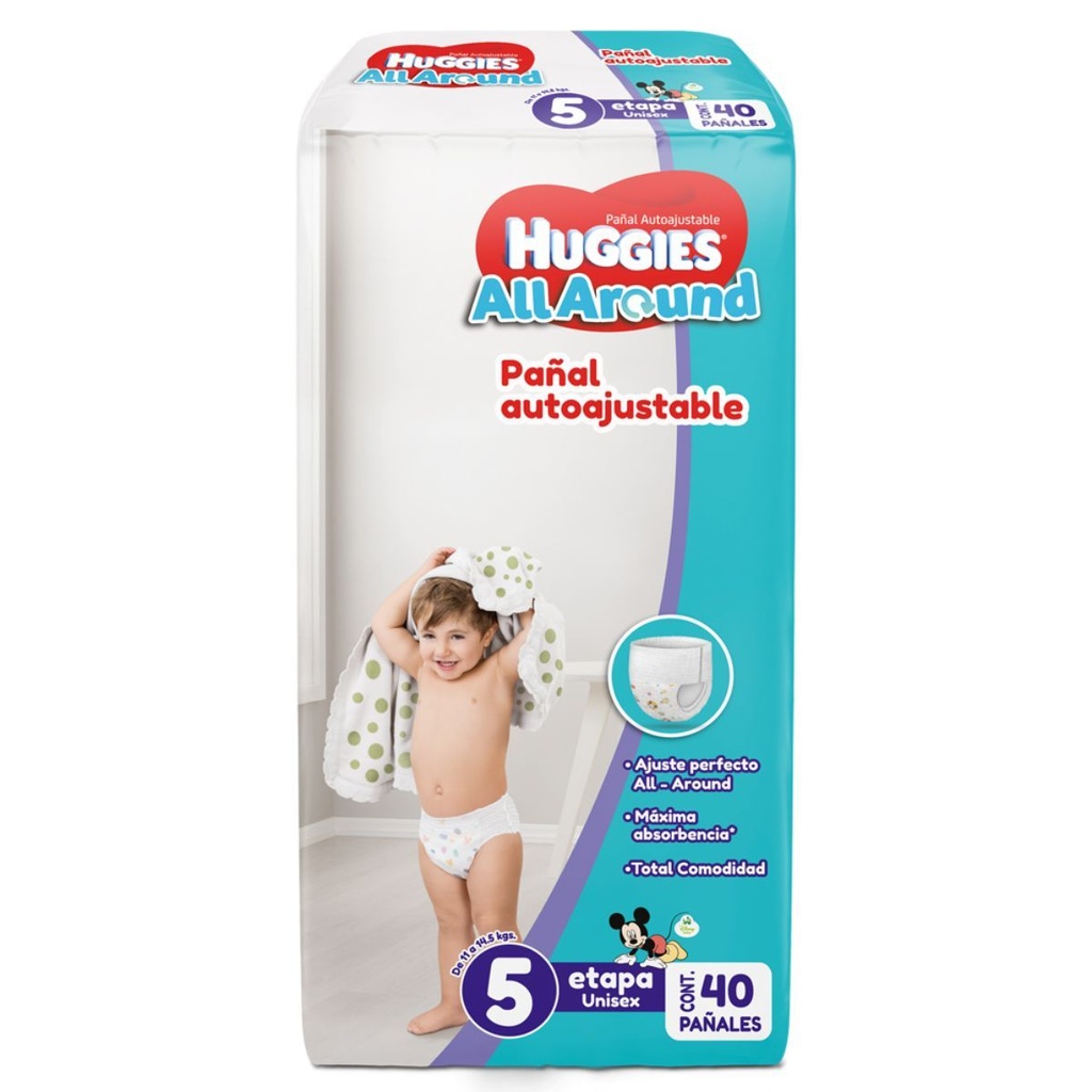 Pañal Huggies All Around Unisex Etapa 5 40 Piezas 