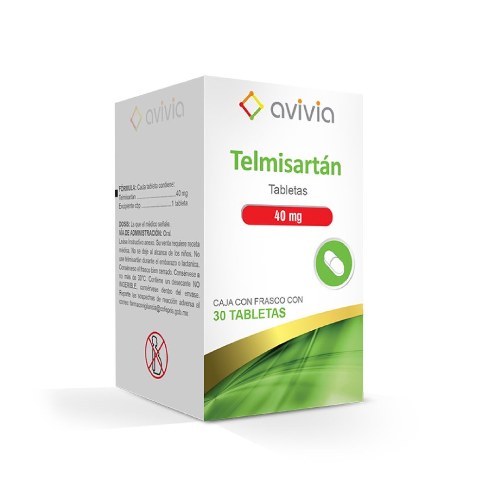 Telmisartán 40 Mg Frasco 30 Tabletas Genérico Avivia 