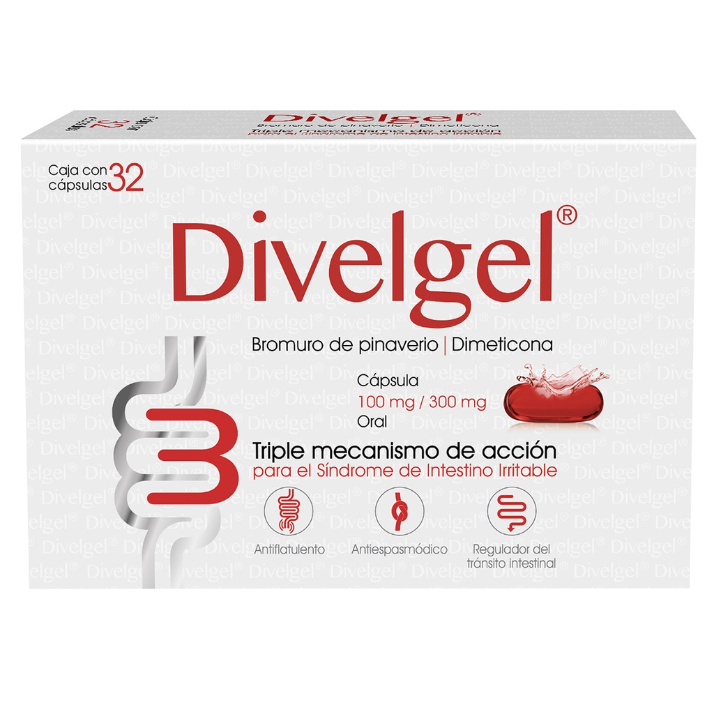 Divelgel Bromuro De Pinaverio/Dimecotina 100/300 Mg 32 Cápsulas Genérico Progela