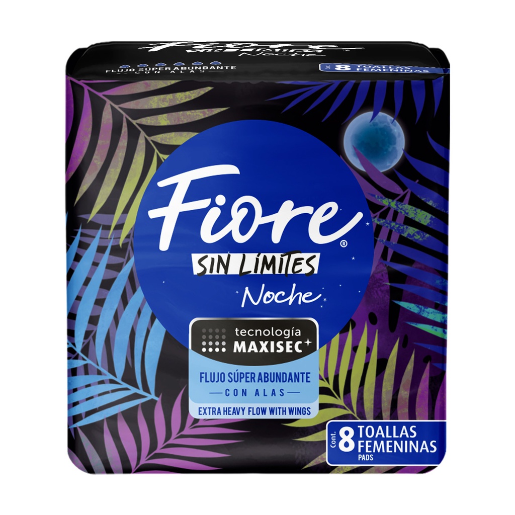 Toallas Sanitarias Fiore Nocturnas Con Alas 8 Piezas 