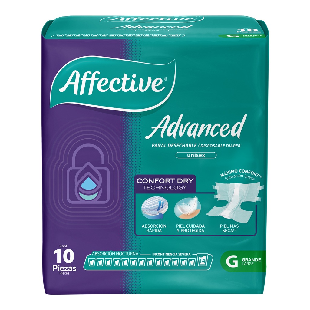 Pañal Affective Advence Adulto Grande 10 Piezas 