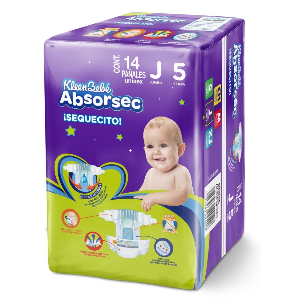 Pañal Kleen Bebé Absorsec Ultra Jumbo 14 Piezas 