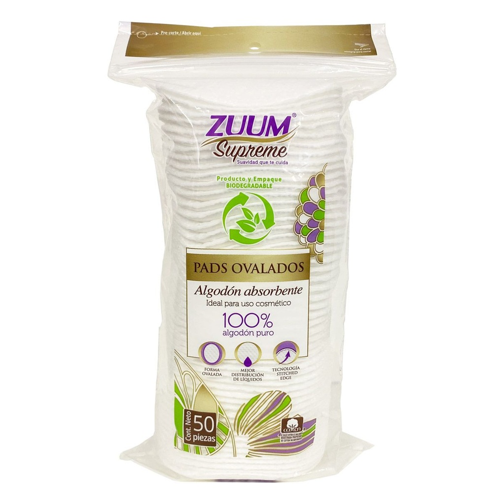 Almohadilla Algodón Zuum Pads Ovalados 50 Piezas