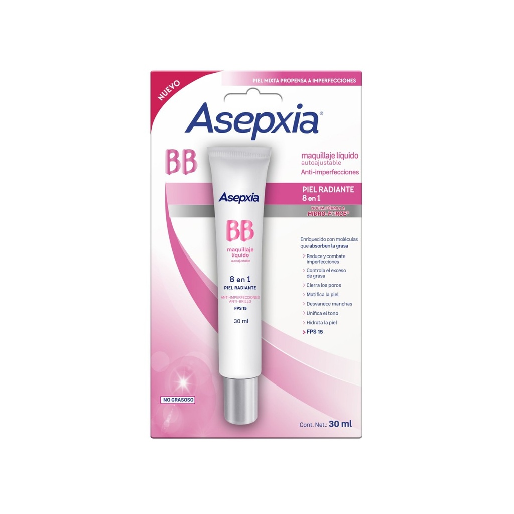 Maquillaje Asepxia Líquido Auto Ajustable 30 Ml 