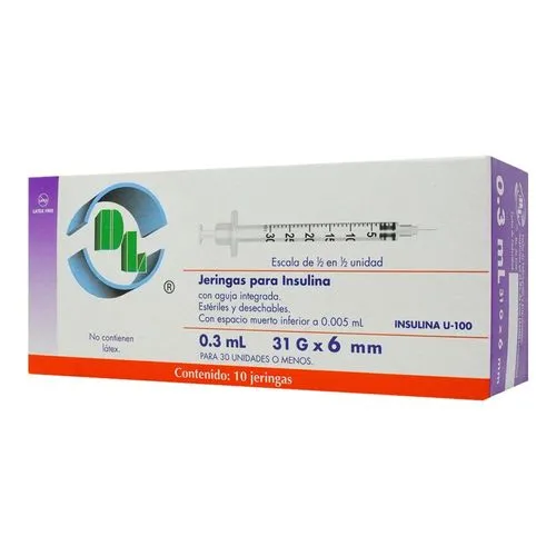 Jeringa Desechable Dl 0.3 Ml Insulina 31 G X 6 Mm 10 Piezas