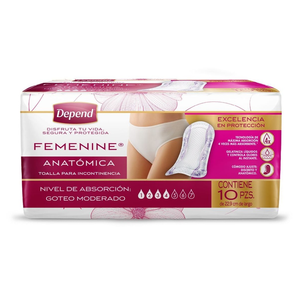 Toallas Sanitarias Depend Femenina Anatómica 10 Piezas 
