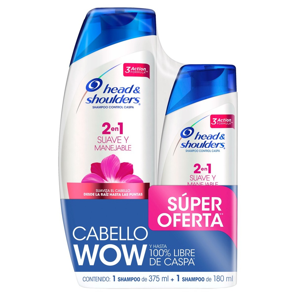 Shampoo Head & Shoulders Suave Manejable 375 Ml Con Shampoo 180 Ml 