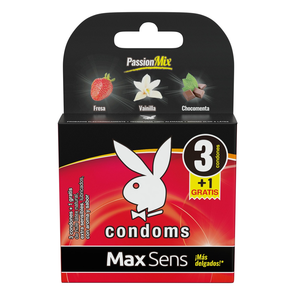 [7503014377180] Preservativo Playboy Passion Mix 3 + 1 Piezas 