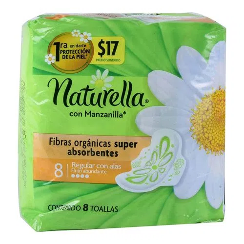 Toallas Sanitarias Naturella Manzanilla Con Alas 8 Piezas 