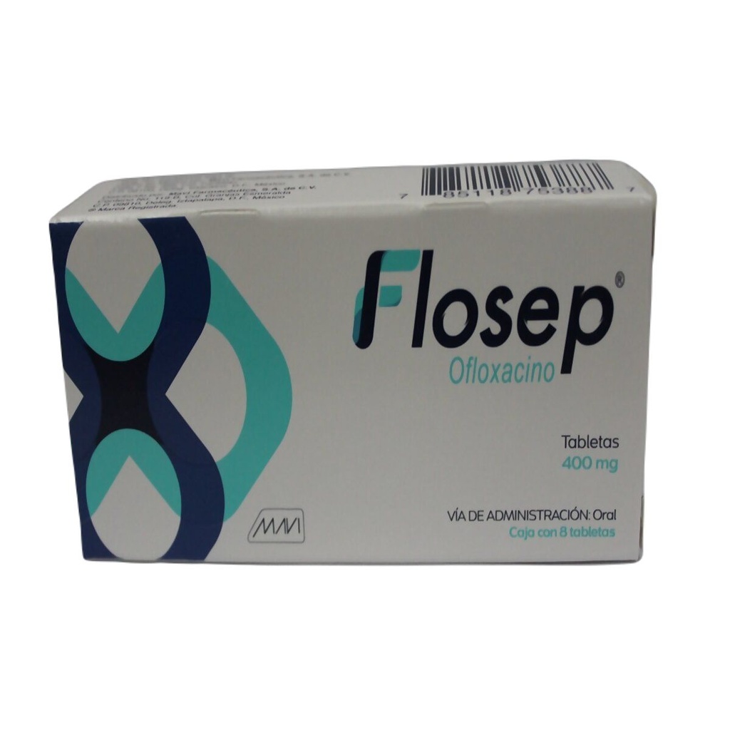 [785118753887] Flosep Ofloxacino 400 Mg 8 Tabletas Genérico Mavi 
