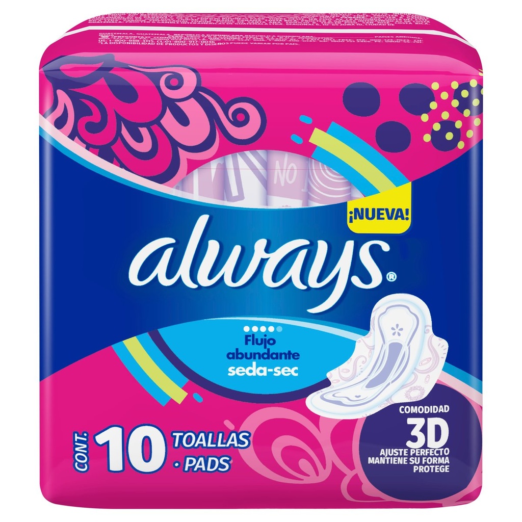 Toallas Sanitarias Always Protección Total Seca 10 Piezas 