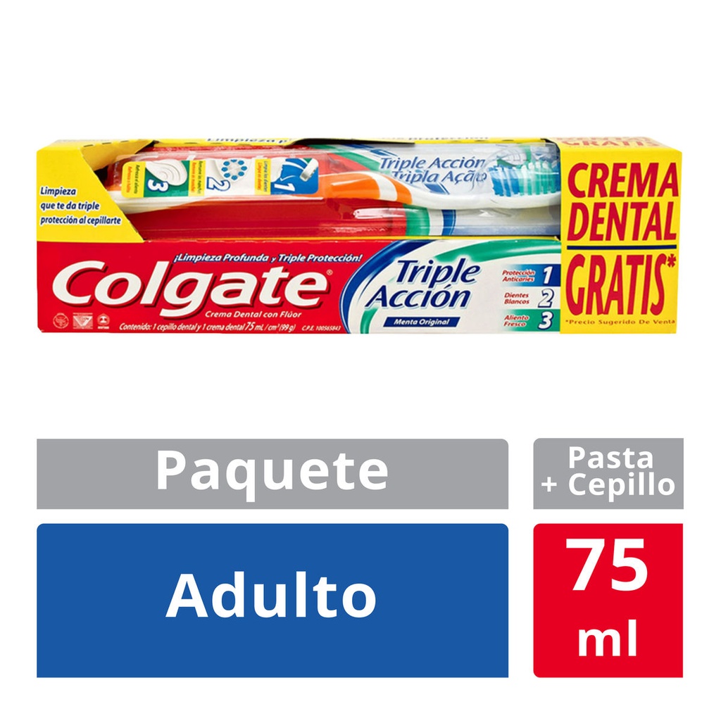 [7509546052632] Cepillo Dental Colgate Triple Acción Más Crema Dental 75 Ml 