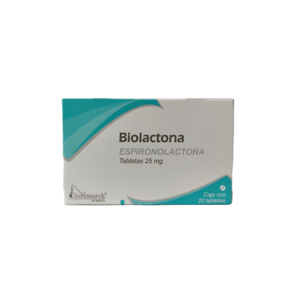 Biolactona Espironolactona 25 Mg 20 Tabletas Genérico Bioresearch 