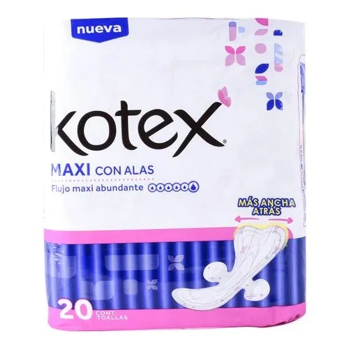 Toallas Sanitarias Kotex Maxi Nocturnas Con Alas 20 Piezas 