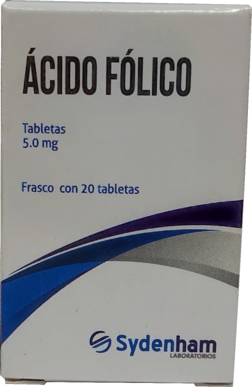Ácido Fólico 5 Mg Frasco 20 Tabletas Genérico Sydenham